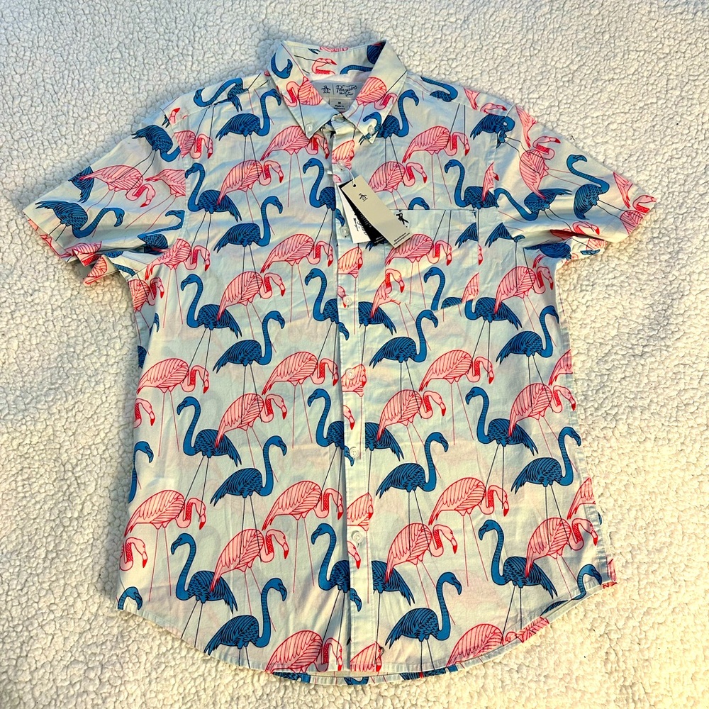 NWT Flamingo Print Men's Shirt MEDIUM